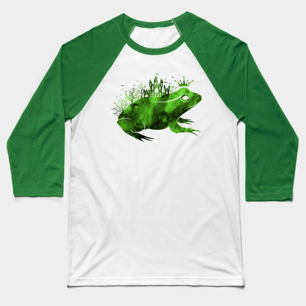 Fairy Tale Frog Prince Green Baseball T-Shirt by Pixelchicken